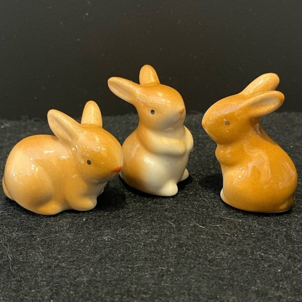 Vintage Ceramic Bunny Figurines Set of 3 - Brown and Cream